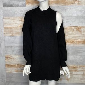 Free People sweater mini dress with bolero shawl black size Medium